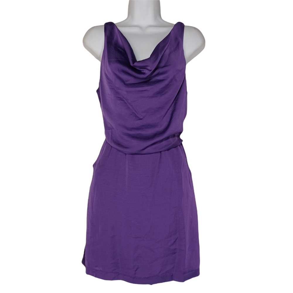 CITY TRIANGLES Purple Sleeveless Cowl Drape Mini Dress Large
